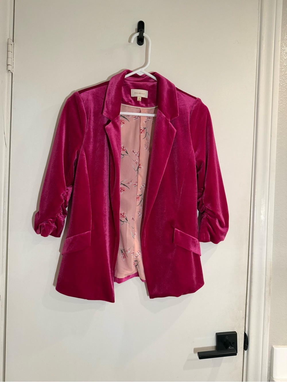 Skies Are Blue Fuchsia Pink Velvet Blazer - Picture 2 of 6